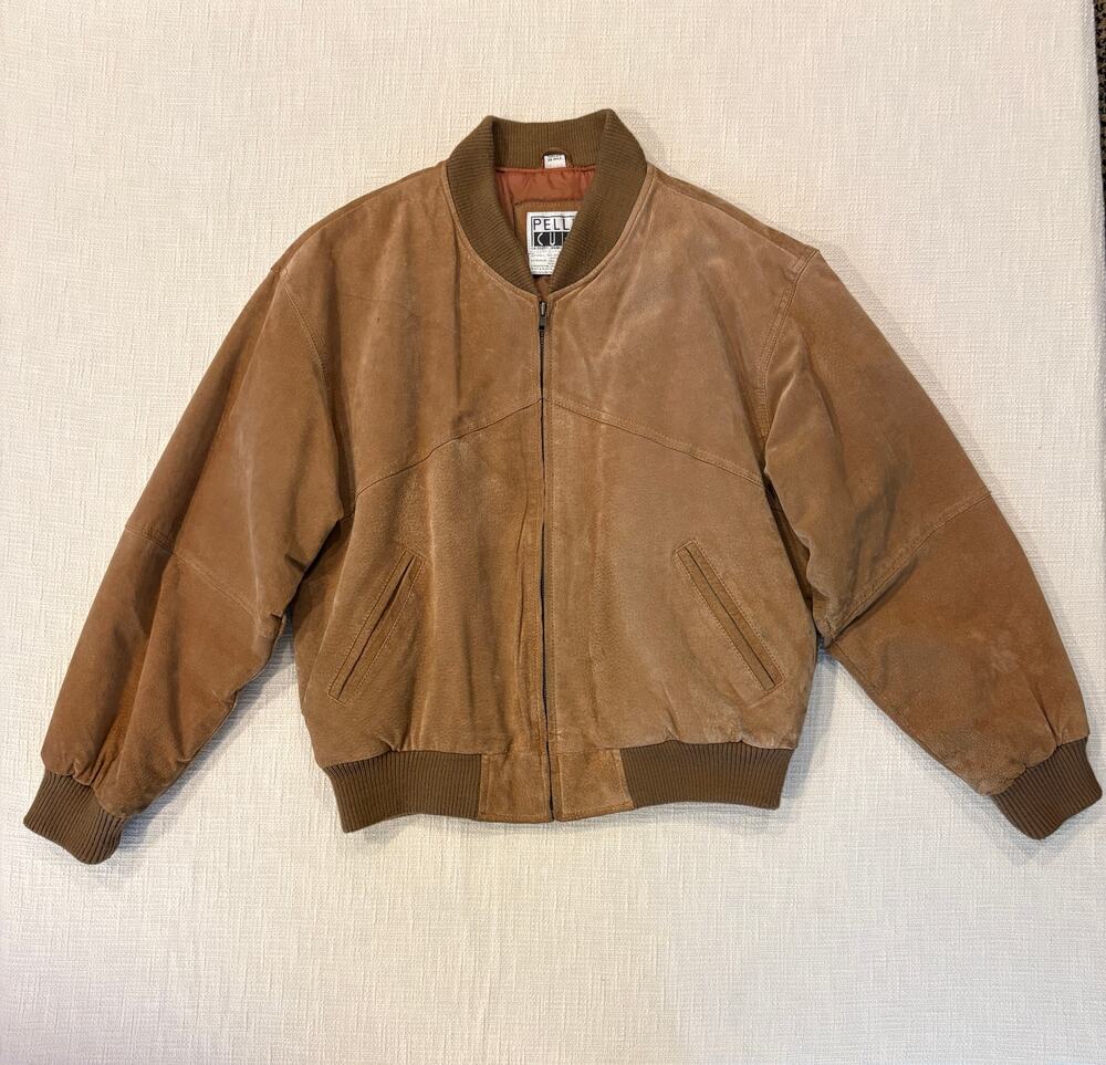 Vintage Pelle Cuir Men's Brown Genuine Suede Leather Bomber Jacket Medium
